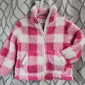 Pink and White Plaid Sherpa Jacket